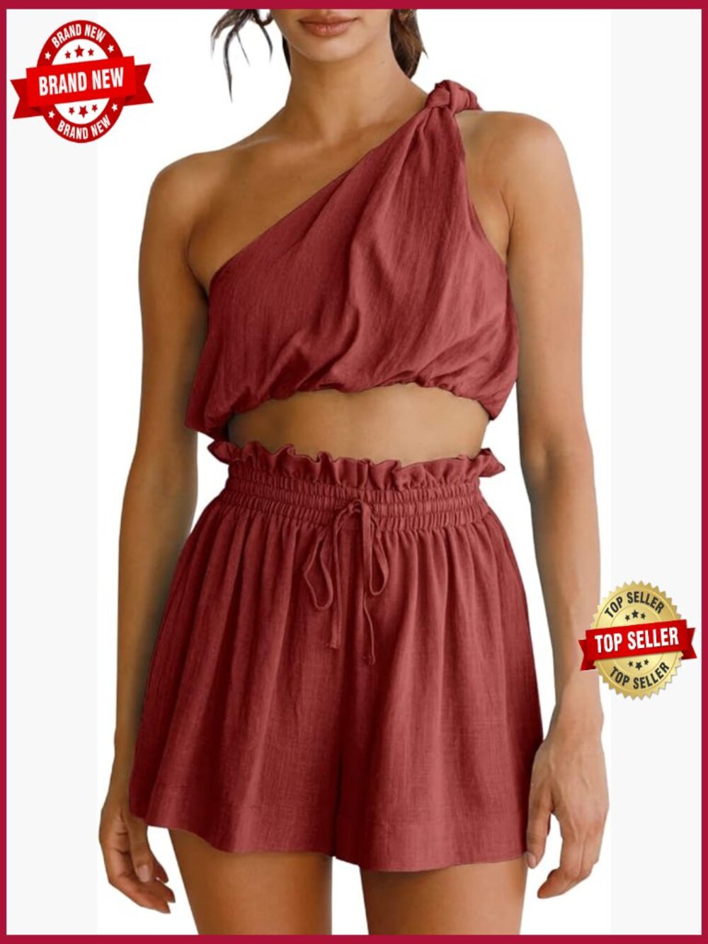 2 Piece Linen Matching Sets Crop Top and Paper Bag Waist Shorts